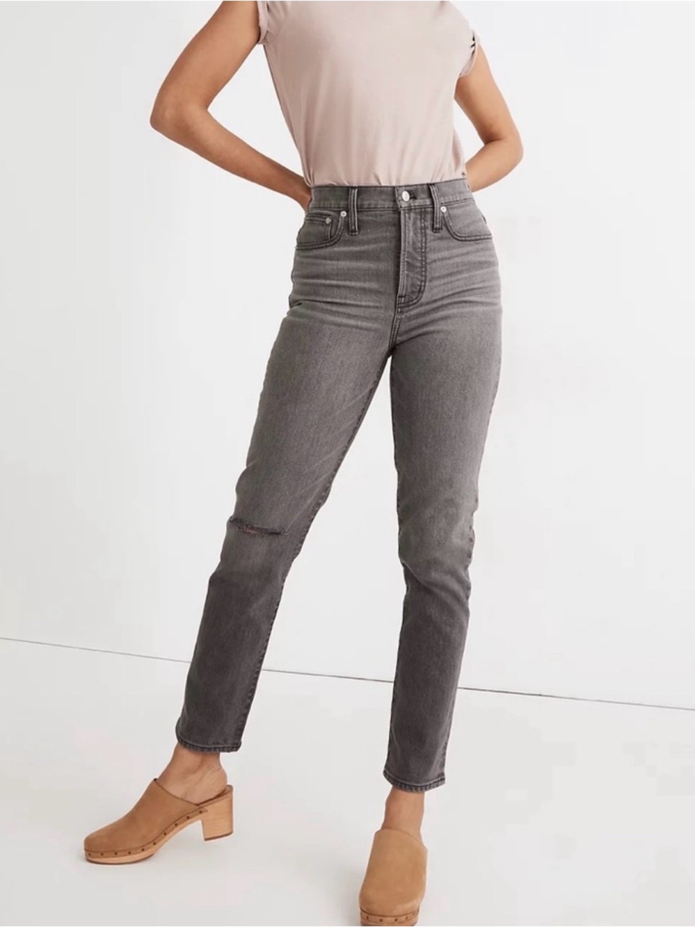 Madewell Washed Black Denim Crop Jeans- High Rise- Straight Leg- 25P- MSRP $128